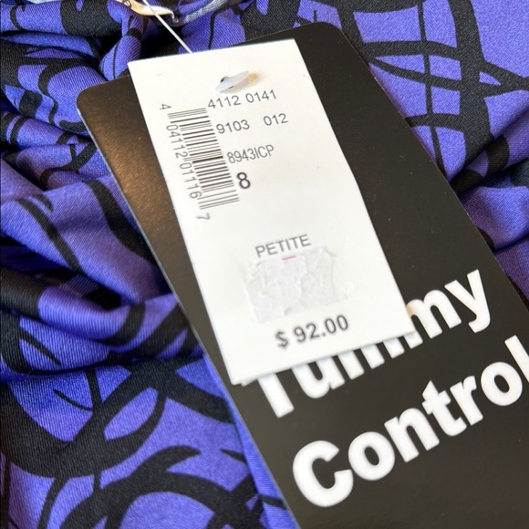 Cleo Dress Black Purple Midi V-Neck Sleeveless Tummy Control Ruched Women's Sz8P - Picture 14 of 14